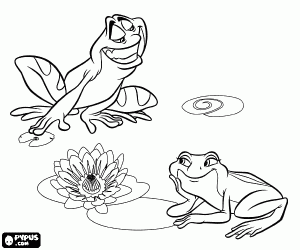 Coloriage La grenouille Tiana �couter les chansons d'amour de grenouille Naveen dans l'�tang
