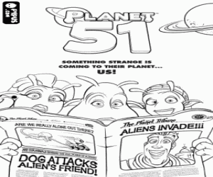 Coloriage La lecture de la famille dans le journal les derni�res nouvelles de l'invasion des extraterrestres