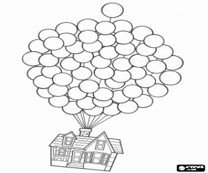 Coloriage La maison de Karl volant dans le ciel propuls�s par des milliers de ballons � l'h�lium