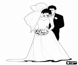 Coloriage La mari�e avec sa belle robe de mari�e et le mari� avec son costume �l�gant