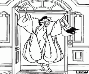 Coloriage La m�chante Cruella De Vil � la porte de son maison