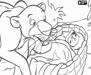 Coloriage La pantera Bagheera trouve perdu dans la for�t � un b�b�, Mowgli