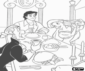 Coloriage La Petite Sir�ne Ariel comme un invit� dans un repas � le palais du prince