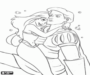 Coloriage La petite sir�ne Ariel s'enla�ant la statue de son bien-aim� Prince Eric