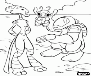 Coloriage  La Pr�sidente du Grand Conseil avec Stitch et son ravisseur
