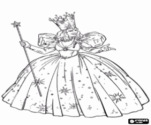 Coloriage La Reine des F�es avec une superbe robe, couronne et baguette magique