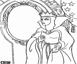 Coloriage La Reine est la belle-m�re de Blanche-Neige, devant le miroir magique