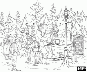 Coloriage La Sorcier Blanche Jadis dans la for�t magique avec d'autres personnages