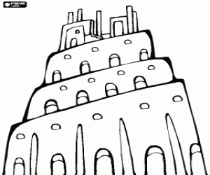 Coloriage La Tour de Babel que souhaitaient construire les hommes pour atteindre le ciel