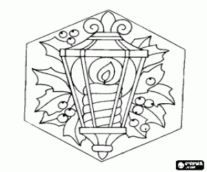 Coloriage Lampe de No�l avec bougie avec d�corations de houx