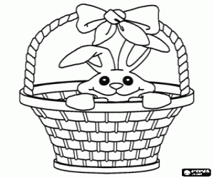 Coloriage Lapin de P�ques dans un panier avec un ruban d�coratif