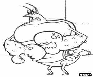 Coloriage Larry le homard est un sauveteur sur la plage de Bikini Bottom