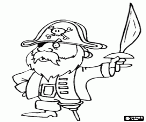 Coloriage Le capitaine pirate � la jambe de bois et le yeux recouvert avec une machette � la hauteur