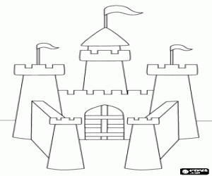 Coloriage Le ch�teau avec trois tours avec leurs drapeaux