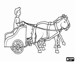 Coloriage Le citoyen de la Rome antique dans son char tir� par deux chevaux