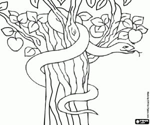 Coloriage Le Diable comme un serpent dans l'Arbre de la Connaissance du Bien et du Mal