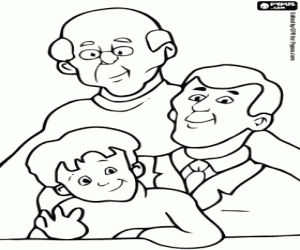 Coloriage Le grand-p�re, le p�re et le petit-fils dans un portrait de famille