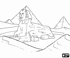 Coloriage Le Grand Sphinx de Gizeh et les pyramides derri�re, ces monuments font partie de la n�cropole de Gizeh