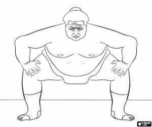 Coloriage Le lutteur de sumo pr�te au combat, le sumo est un type de lutte