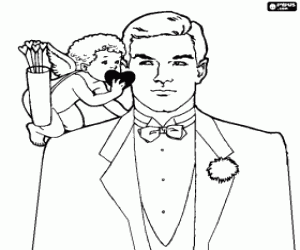 Coloriage Le mari� �l�gant �coutant les conseils de Cupidon avant de commencer le discours de r�ception de mariage