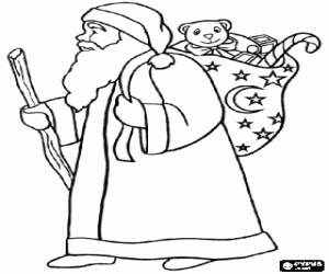 Coloriage Le P�re No�l avec le sac de cadeaux de No�l