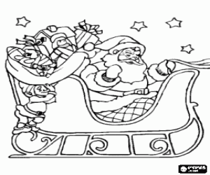 Coloriage Le P�re No�l dans son tra�neau avec des cadeaux