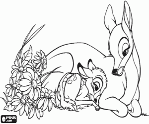 Coloriage Le petit Bambi avec sa m�re