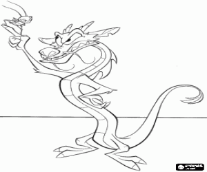 Coloriage Le petit dragon Mushu et le petit grillon avec bonne chance Cri-Kee Mulan aider � se lever dans l'arm�e de l'empereur comme un gar�on nomm� Ping