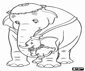 Coloriage Le petit Dumbo avec ses grandes oreilles assis dans le trompe de sa m�re
