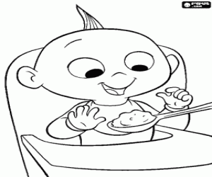 Coloriage Le petit Jack-Jack en mangeant son bouillie