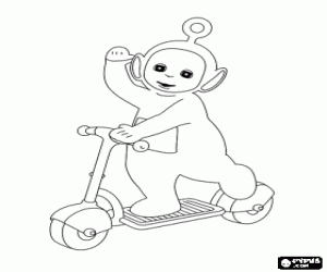 Coloriage Le plus petit et le plus jeune Teletubbie, P� et son trottinette