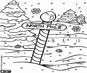 Coloriage Le p�le Nord o� il est la maison du P�re No�l au cours d'une grande chute de neige
