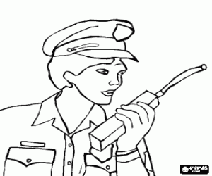 Coloriage Le policier parle sur un talkie-walkie
