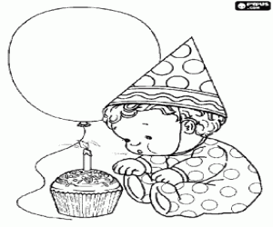 Coloriage Le premier anniversaire, le baby en souffler la bougie du g�teau