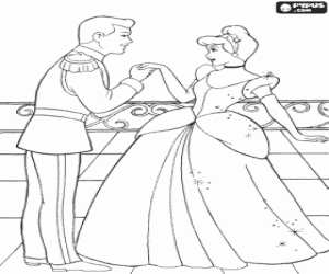 Coloriage Le prince a salu� la princesse, tous deux avec ses robes de gala, � la terrasse du palais