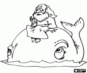 Coloriage Le proph�te Jonas et le grand poisson ou � la baleine