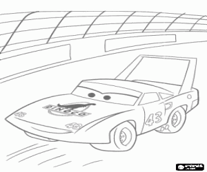 Coloriage Le roi de l'�quipe Dinoco sur le circuit pendant la course