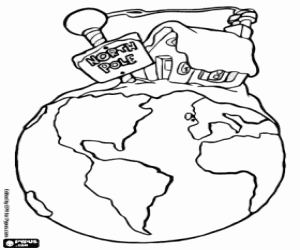 Coloriage Le Terre avec la maison du P�re No�l au P�le Nord
