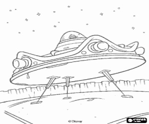 Coloriage Le vaisseau spatial extraterrestre est arriv� dans la ville de Chicken Little