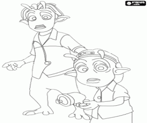 Coloriage Lem et Eckle, deux des protagonistes des aventures de Planet 51