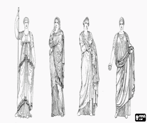 Coloriage Les femmes de la Rome antique, repr�sentants de la soci�t� riche, v�tus de leurs robes ou stola