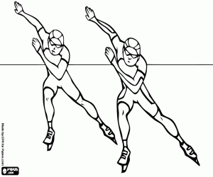 Coloriage Les patineurs de vitesse dans une course de patinage de vitesse sur glace 
