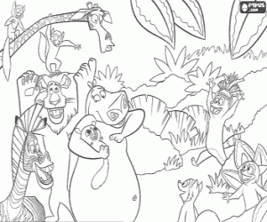 Coloriage Les protagonistes des aventures re�ues par les l�muriens dans la for�t tropicale de Madagascar