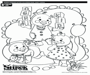 Coloriage Les trois enfants de Shrek et Fiona, les b�b�s ogres jouant