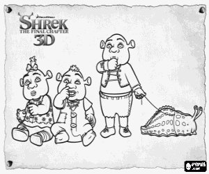 Coloriage Les trois petits ogres sont les fils de Fiona et Shrek