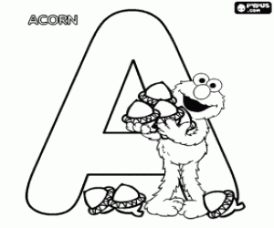 Coloriage Lettre A avec Elmo et quelques glands