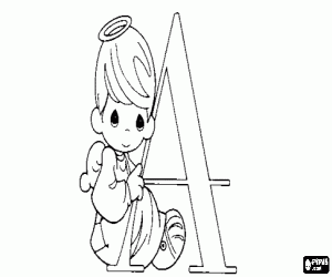 Coloriage Lettre A avec un petit ange