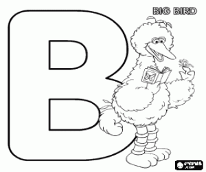 Coloriage Lettre B avec Big Bird et un papillon