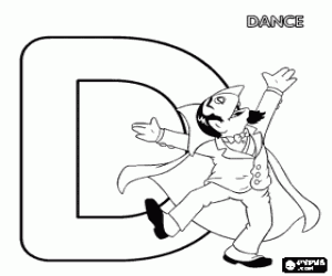 Coloriage Lettre D avec le comte Dracula dansant