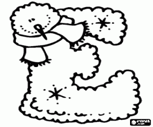 Coloriage Lettre E avec �charpe � l'hiver